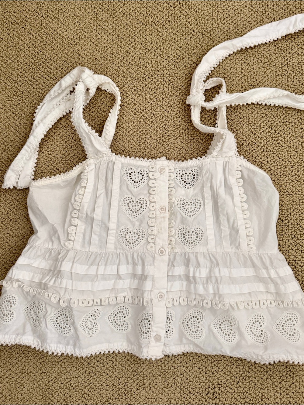 Ann Taylor White Eyelet Heart Tie-Shoulder Tank - Girls